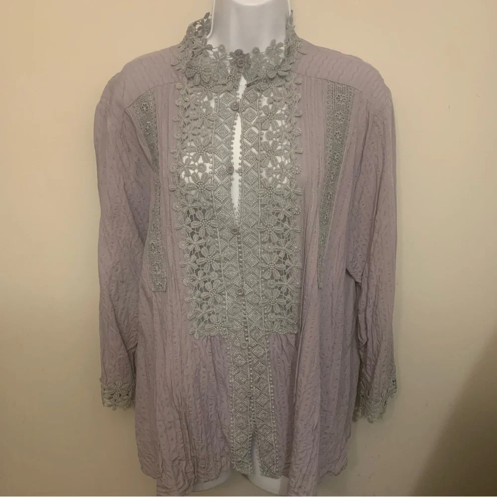 Paposon Lace Crinkle Top Sz XL - Picture 2 of 16